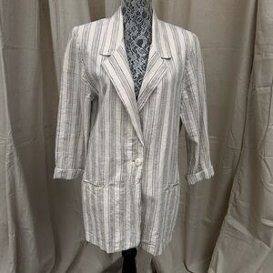 Elegant Black and Cream Striped Women's Blazer